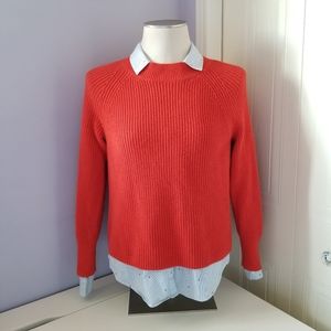 Knitted crew neck sweater in bright orange